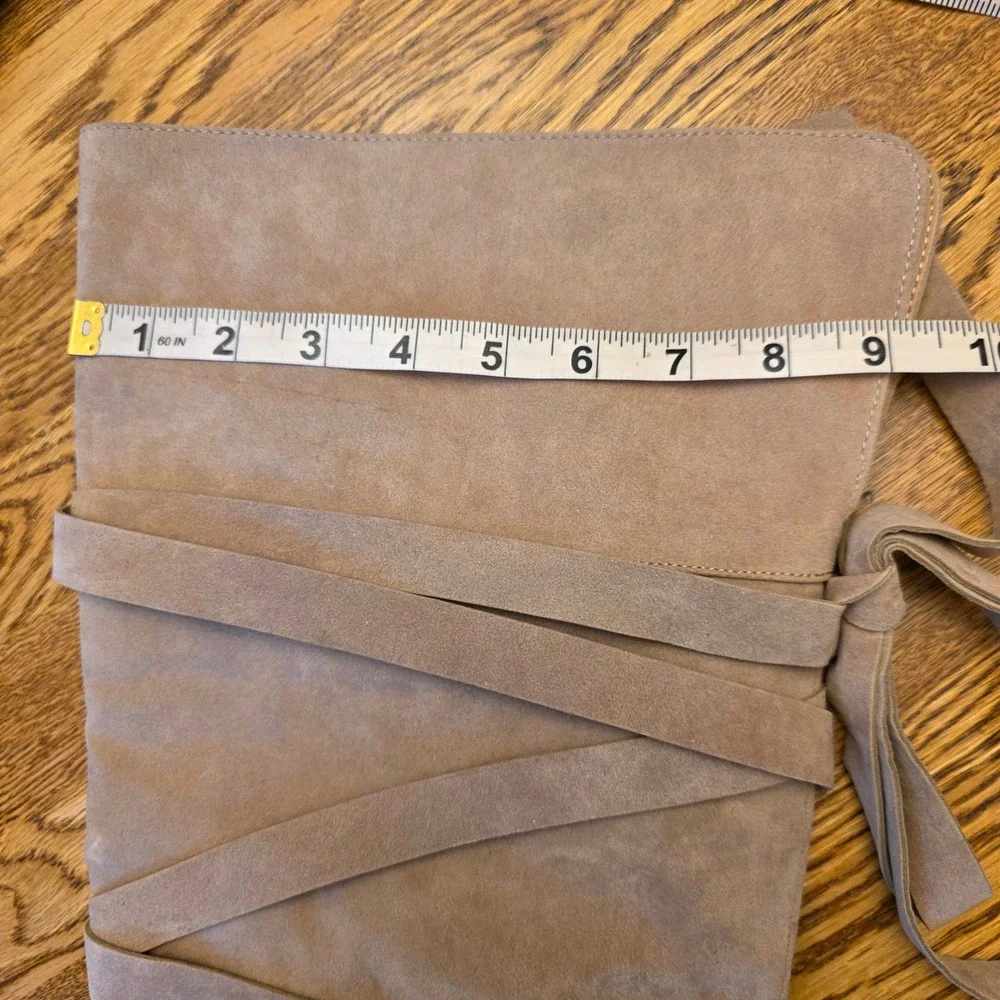 Taupe Sz 10 Faux Suede Over The Knee Thigh HIgh Strappy Stacked Heel‎ Boots